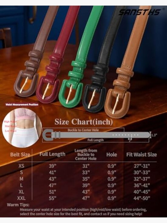 Faux Leather Thin Waist Belt with Same-Color Buckle for Women main image 4